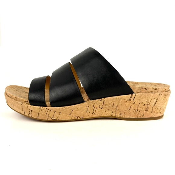 Kork-Ease Menzie Banded Wedge Cork Slide Sandals Black Leather NWOB Size 10M - Picture 1 of 12